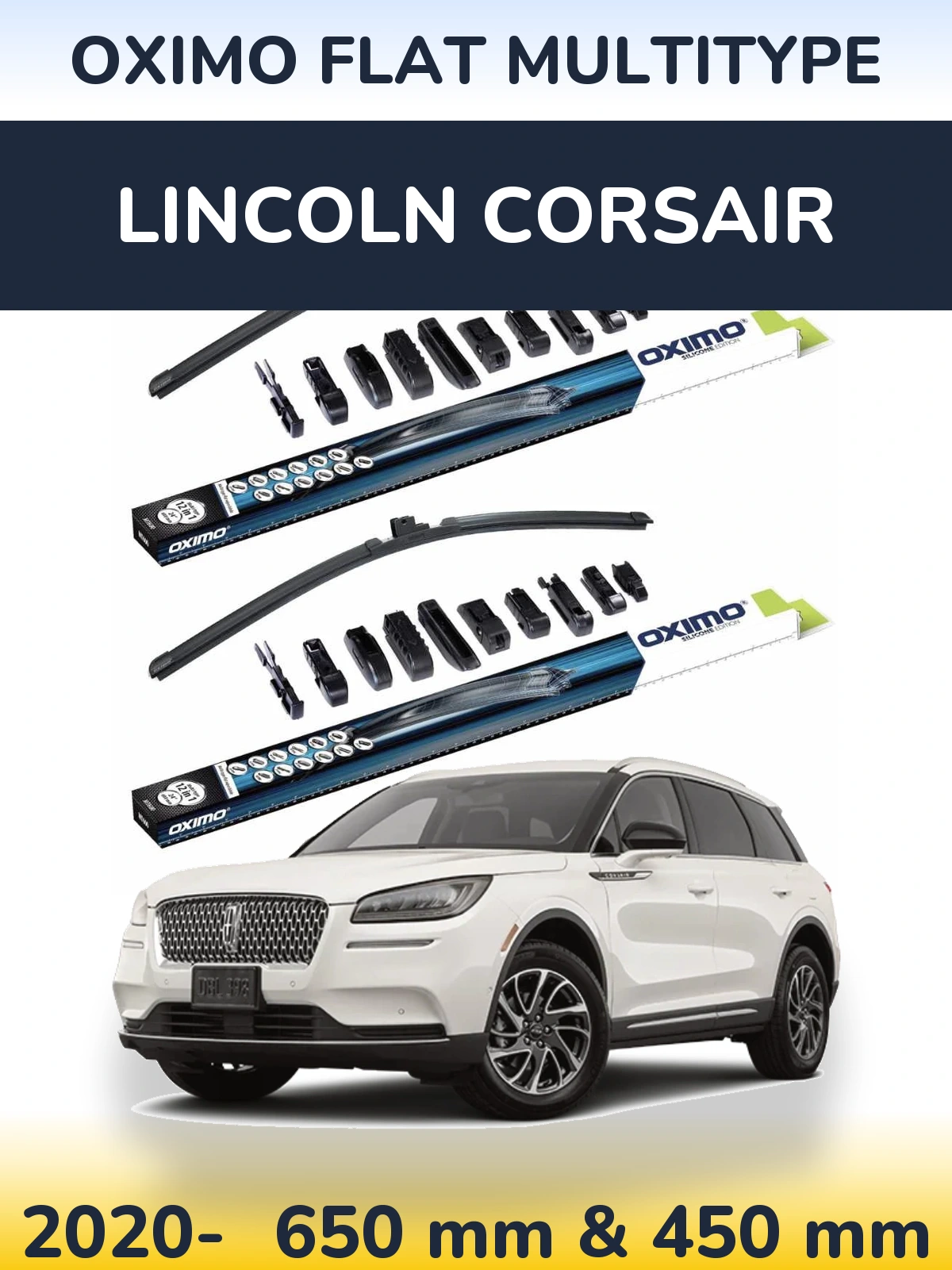 Комплект передних дворников Oximo Flat MultiТипe 650 & 450 мм для Lincoln Corsair 2020-2026