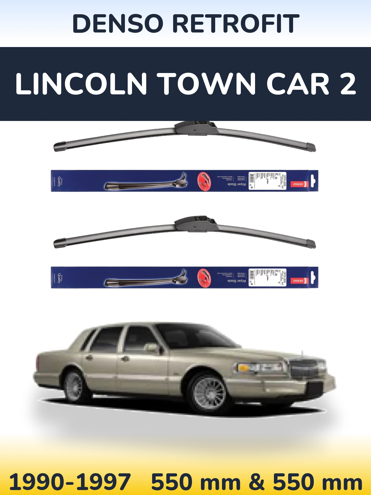 Komplet przednich wycieraczek Denso Retrofit 550 & 550 mm do Lincoln Town Car 2 1990-1997