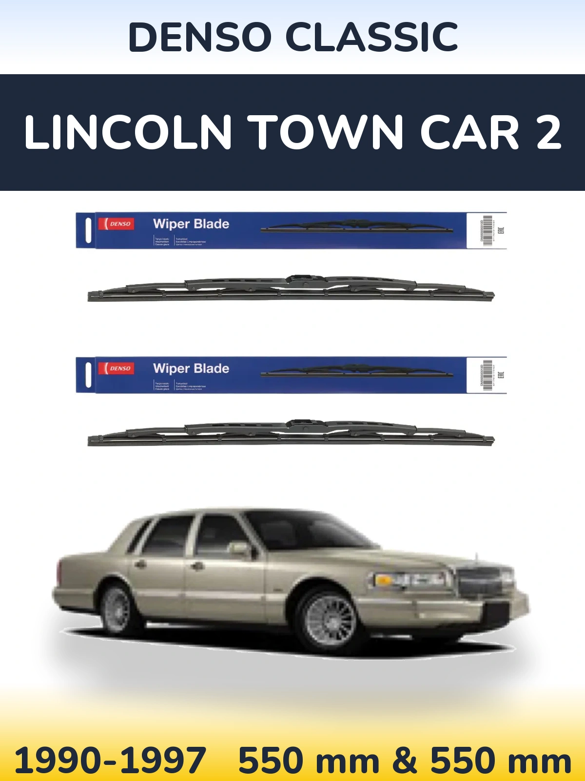Комплект передних дворников Denso Classic 550 & 550 мм для Lincoln Town Car 2 1990-1997