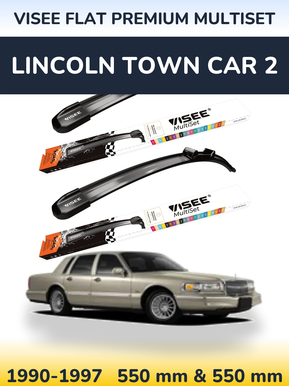Komplet przednich wycieraczek VISEE FLAT PREMIUM MultiSet 550 & 550 mm do Lincoln Town Car 2 1990-1997