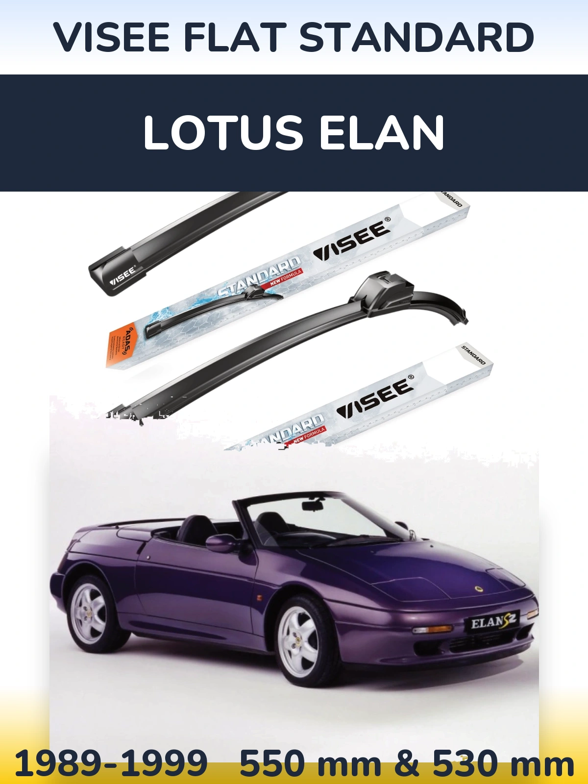 Komplet przednich wycieraczek VISEE FLAT STANDARD 550 & 530 mm do Lotus Elan 1989-1999