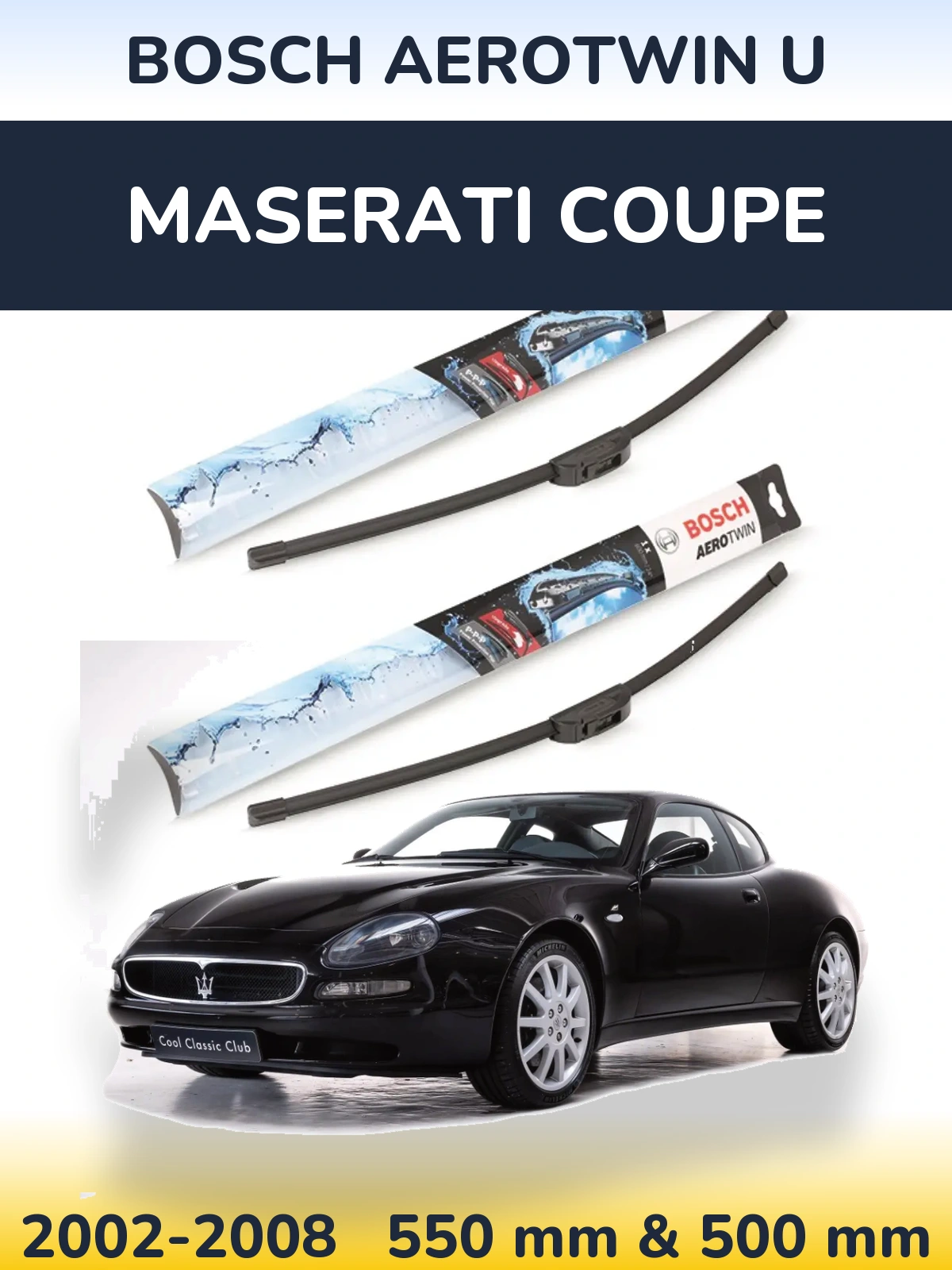 Комплект передних дворников BOSCH AeroTwin U 550 & 500 мм для Maserati Coupe 2002-2008