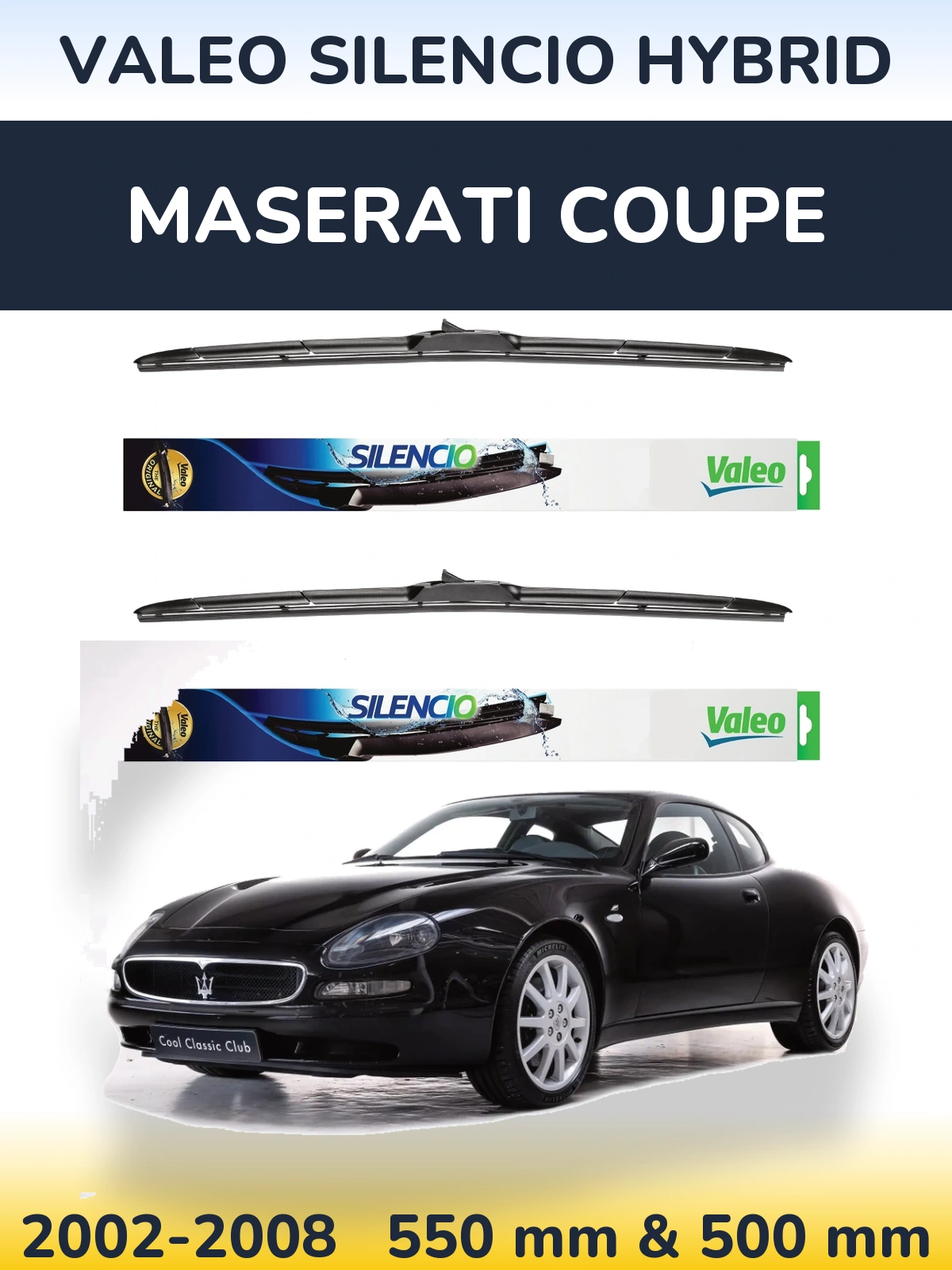 Комплект передних дворников Valeo Silencio Hybrid 550 & 500 мм для Maserati Coupe 2002-2008