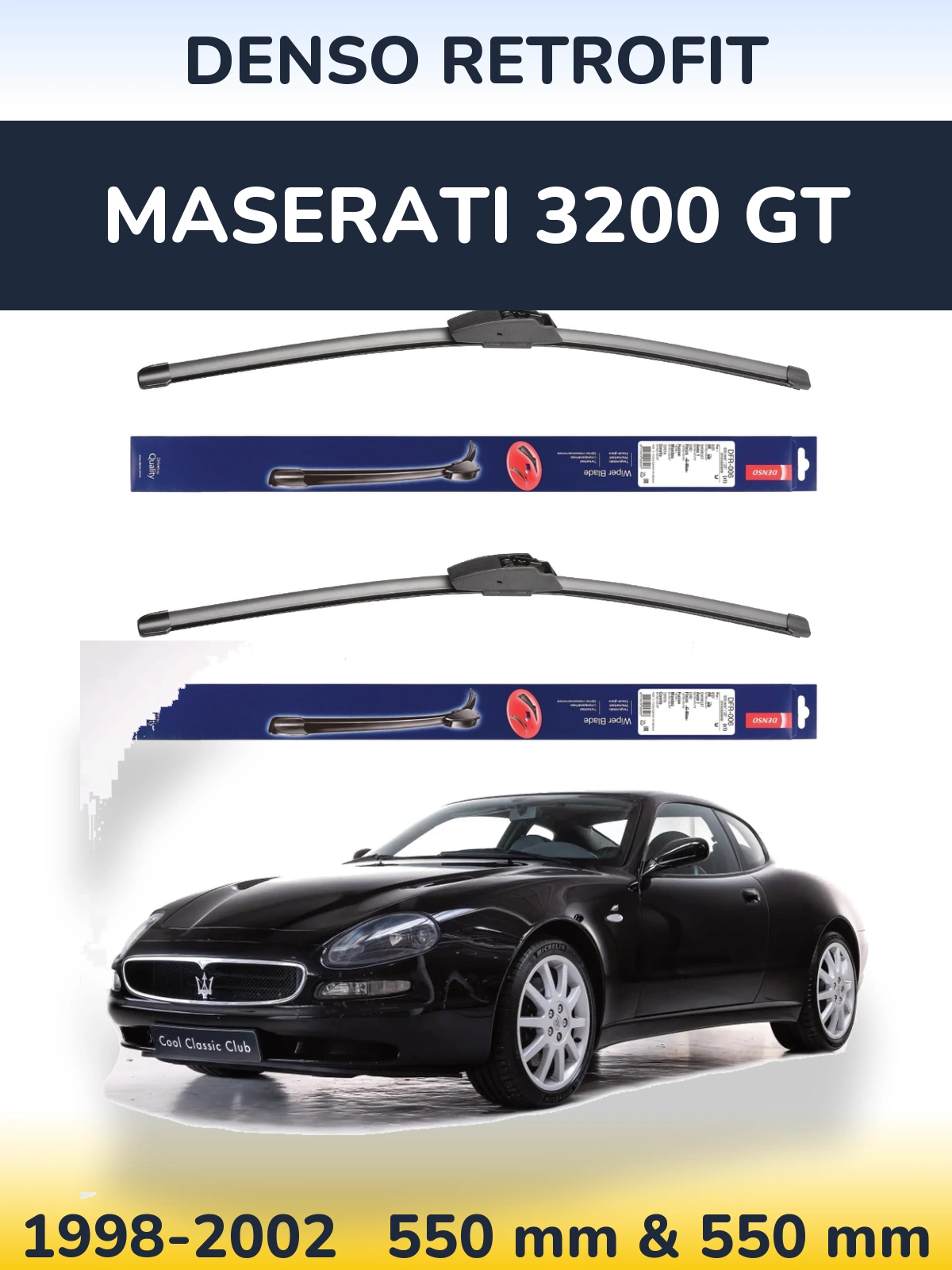 Komplet przednich wycieraczek Denso Retrofit 550 & 550 mm do Maserati 3200 GT 1998-2002