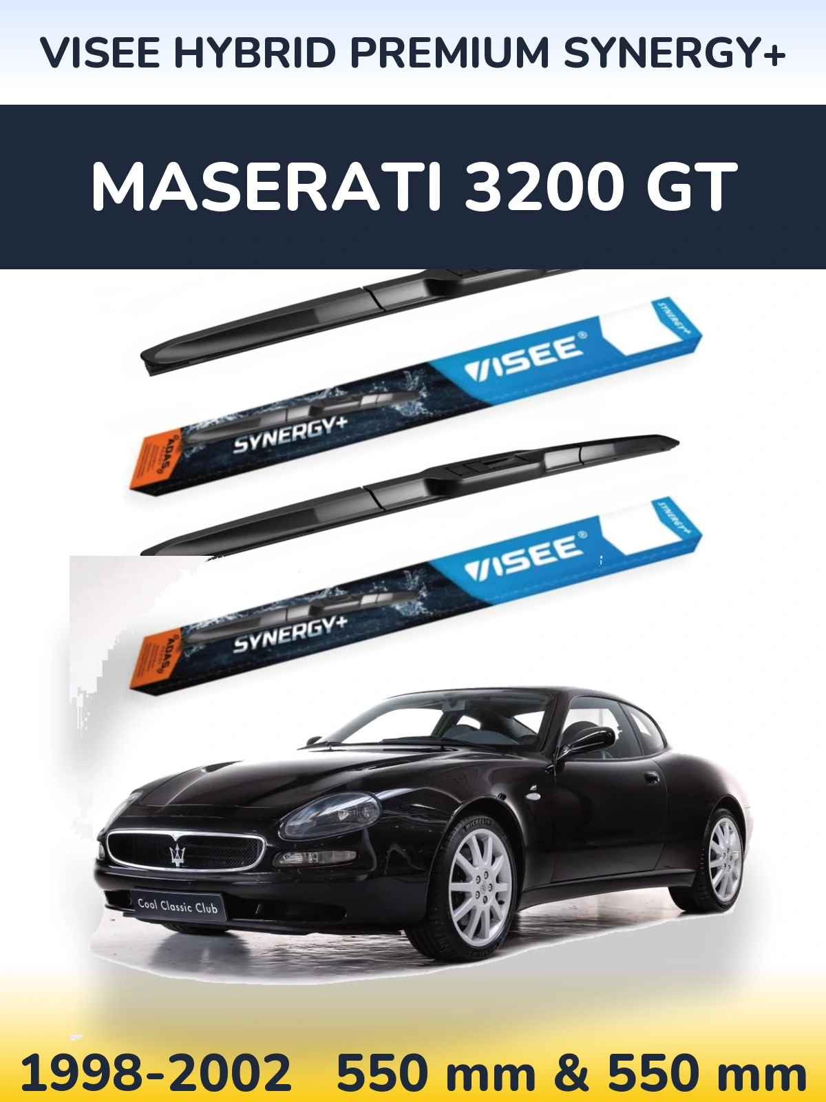 Komplet przednich wycieraczek VISEE HYBRID PREMIUM SYNERGY+ 550 & 550 mm do Maserati 3200 GT 1998-2002