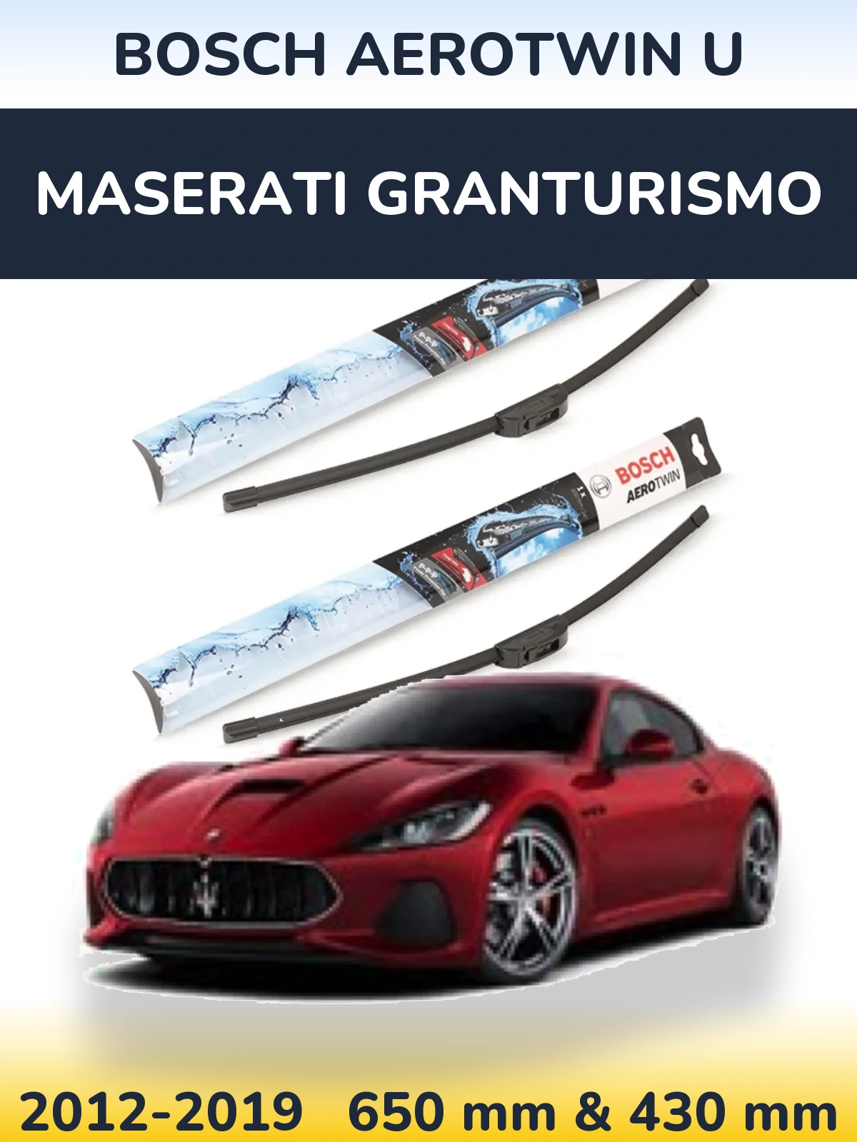 Комплект передних дворников BOSCH AeroTwin U 650 & 430 мм для Maserati GranTurismo 2012-2019