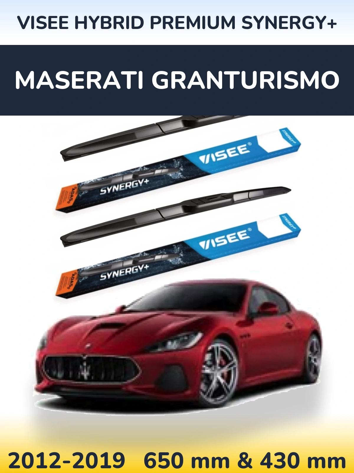 Комплект передних дворников VISEE HYBRID PREMIUM SYNERGY+ 650 & 430 мм для Maserati GranTurismo 2012-2019