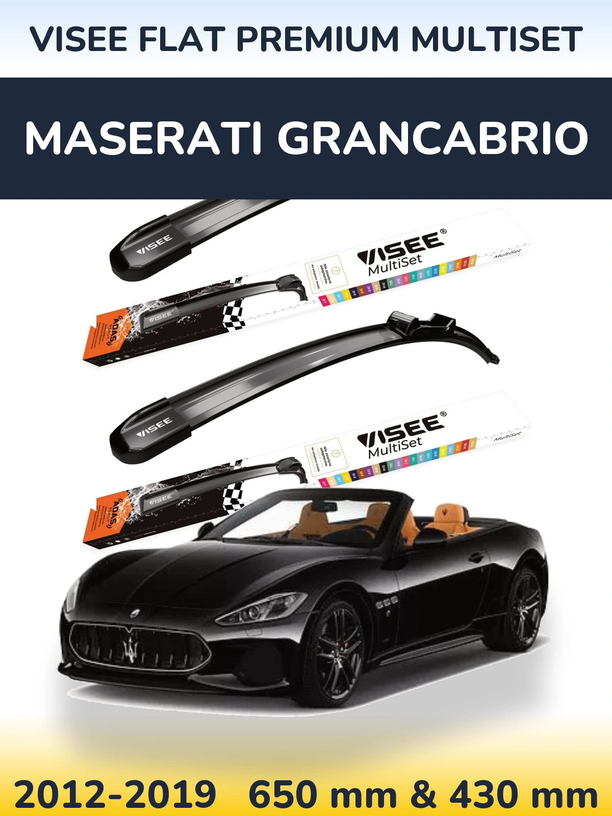Komplet przednich wycieraczek VISEE FLAT PREMIUM MultiSet 650 & 430 mm do Maserati GranCabrio 2012-2019