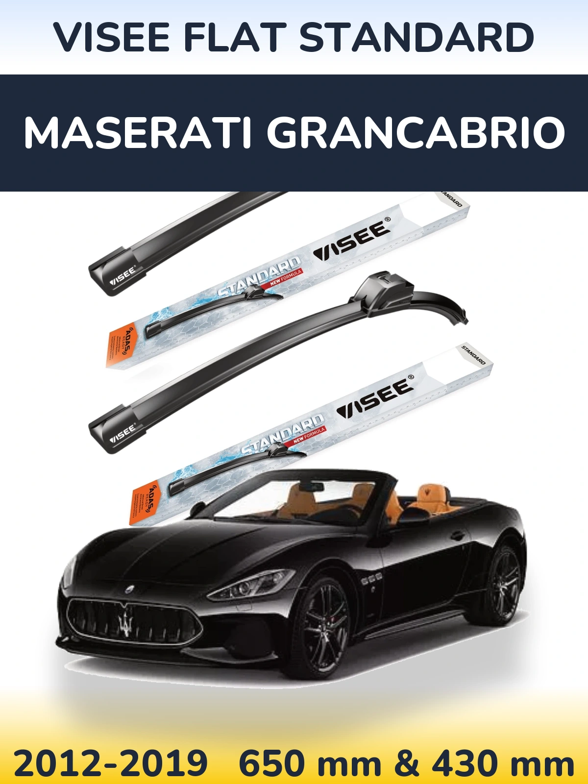 Komplet przednich wycieraczek VISEE FLAT STANDARD 650 & 430 mm do Maserati GranCabrio 2012-2019