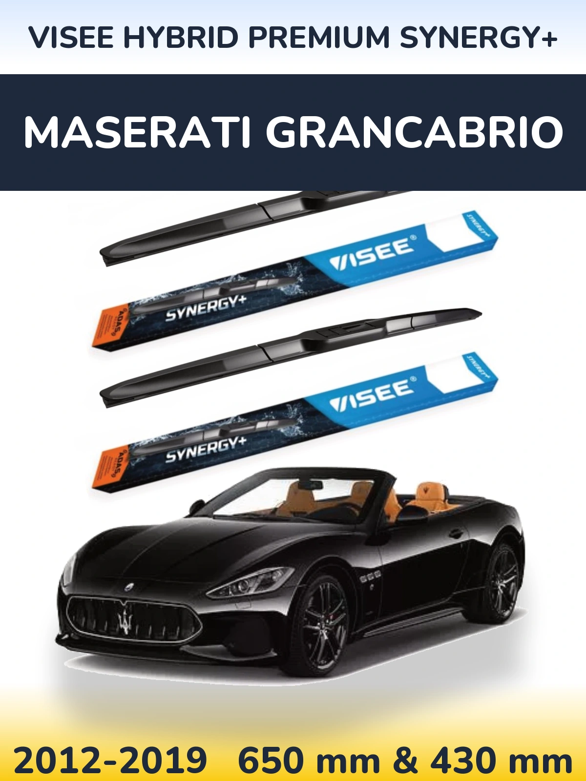 Komplet przednich wycieraczek VISEE HYBRID PREMIUM SYNERGY+ 650 & 430 mm do Maserati GranCabrio 2012-2019