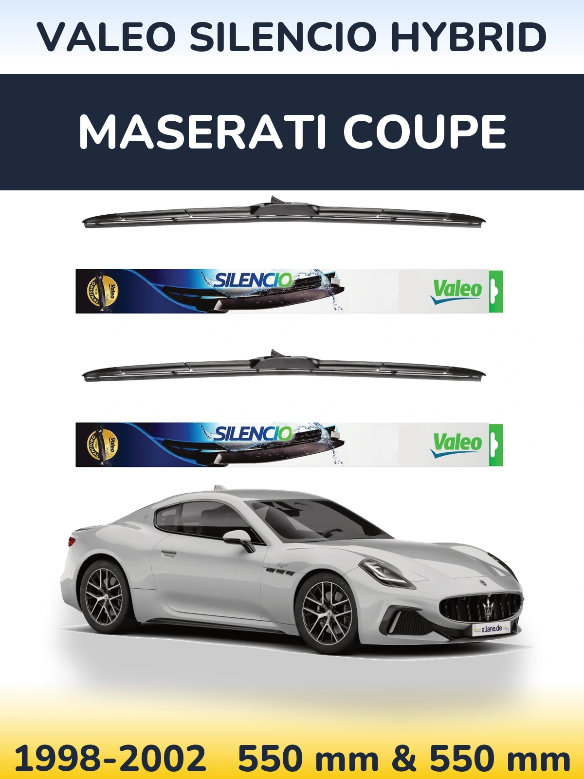Komplet przednich wycieraczek Valeo Silencio Hybrid 550 & 550 mm do Maserati Coupe 1998-2002