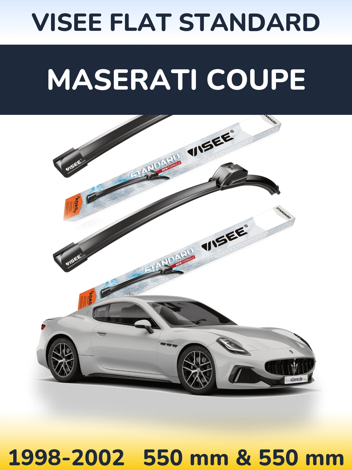 Komplet przednich wycieraczek VISEE FLAT STANDARD 550 & 550 mm do Maserati Coupe 1998-2002