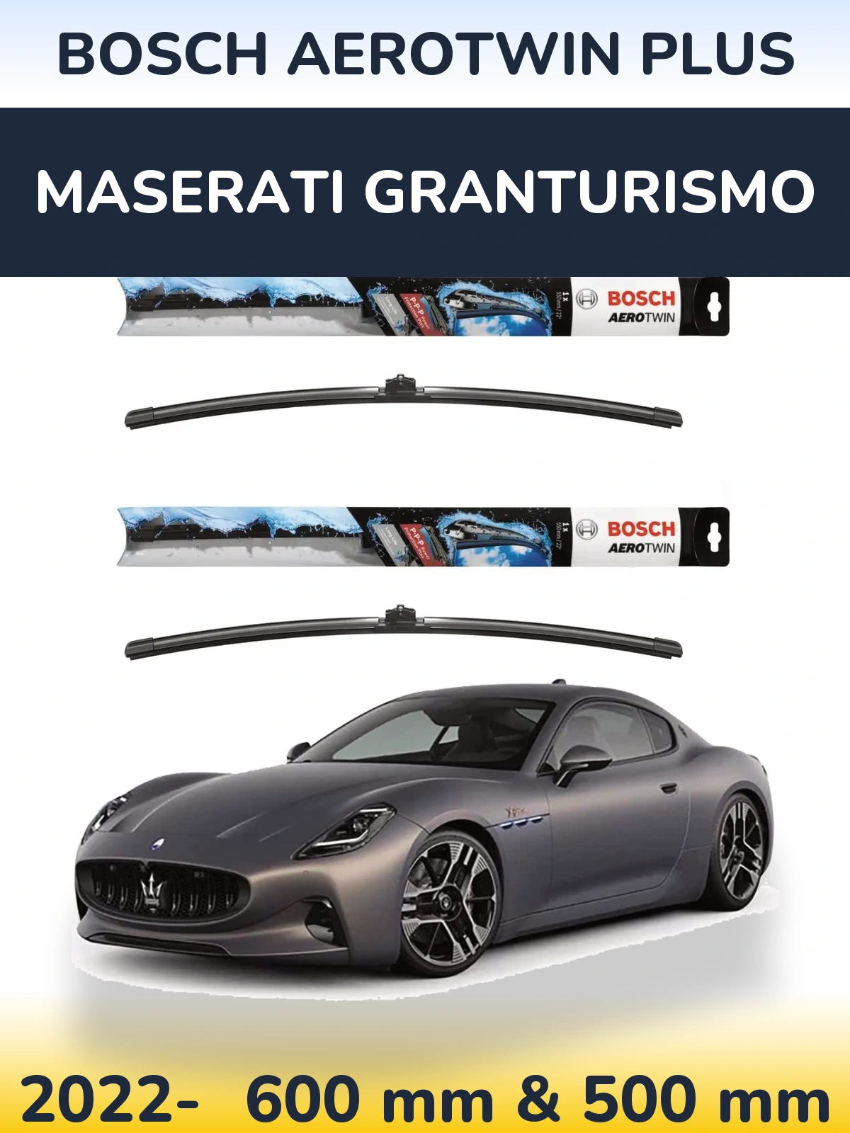 Комплект передних дворников BOSCH AeroTwin Plus 600 & 500 мм для Maserati GranTurismo 2022-2026