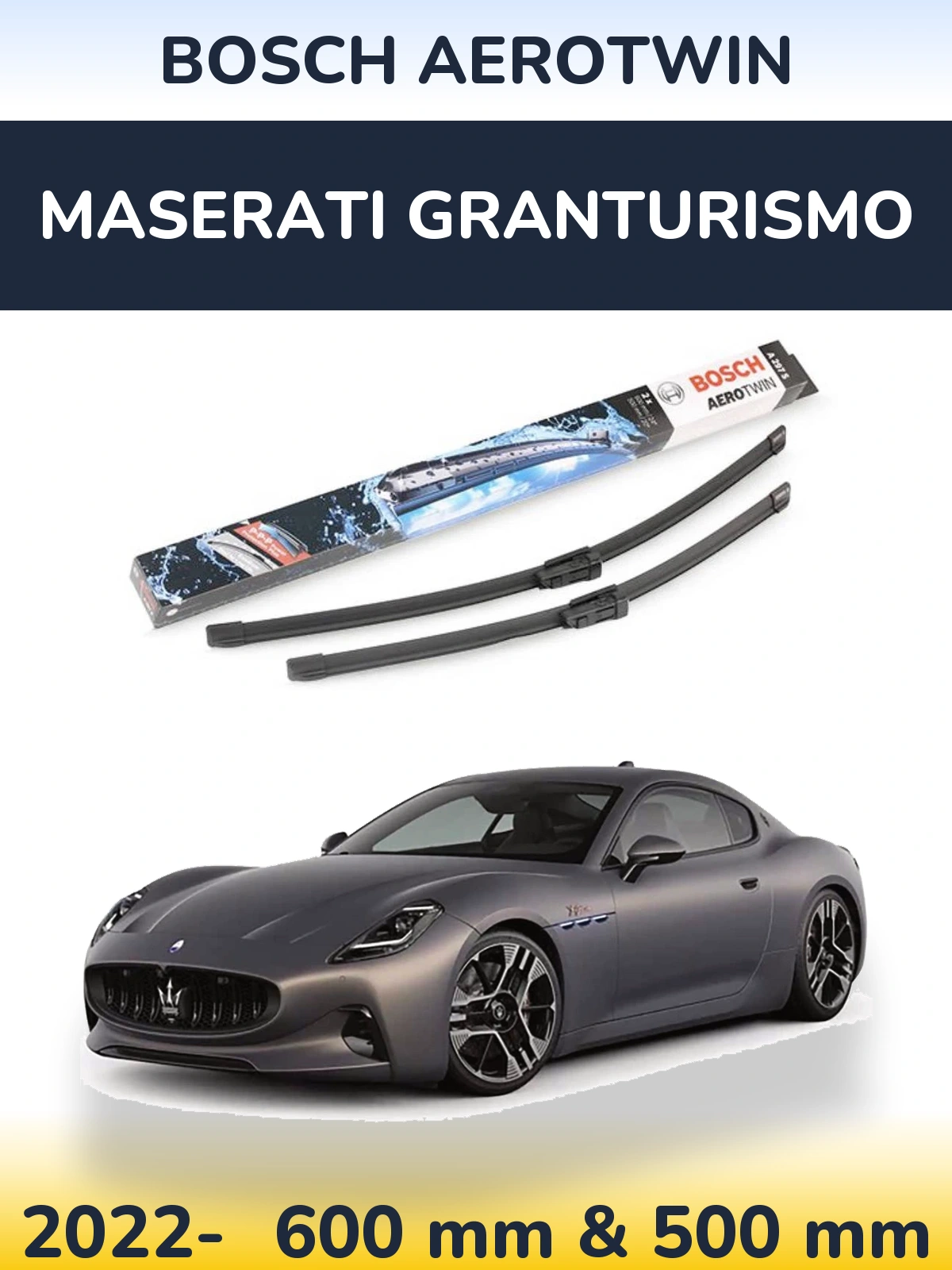 Front wiper blade set BOSCH AeroTwin 600 & 500 mm for Maserati GranTurismo 2022-2026