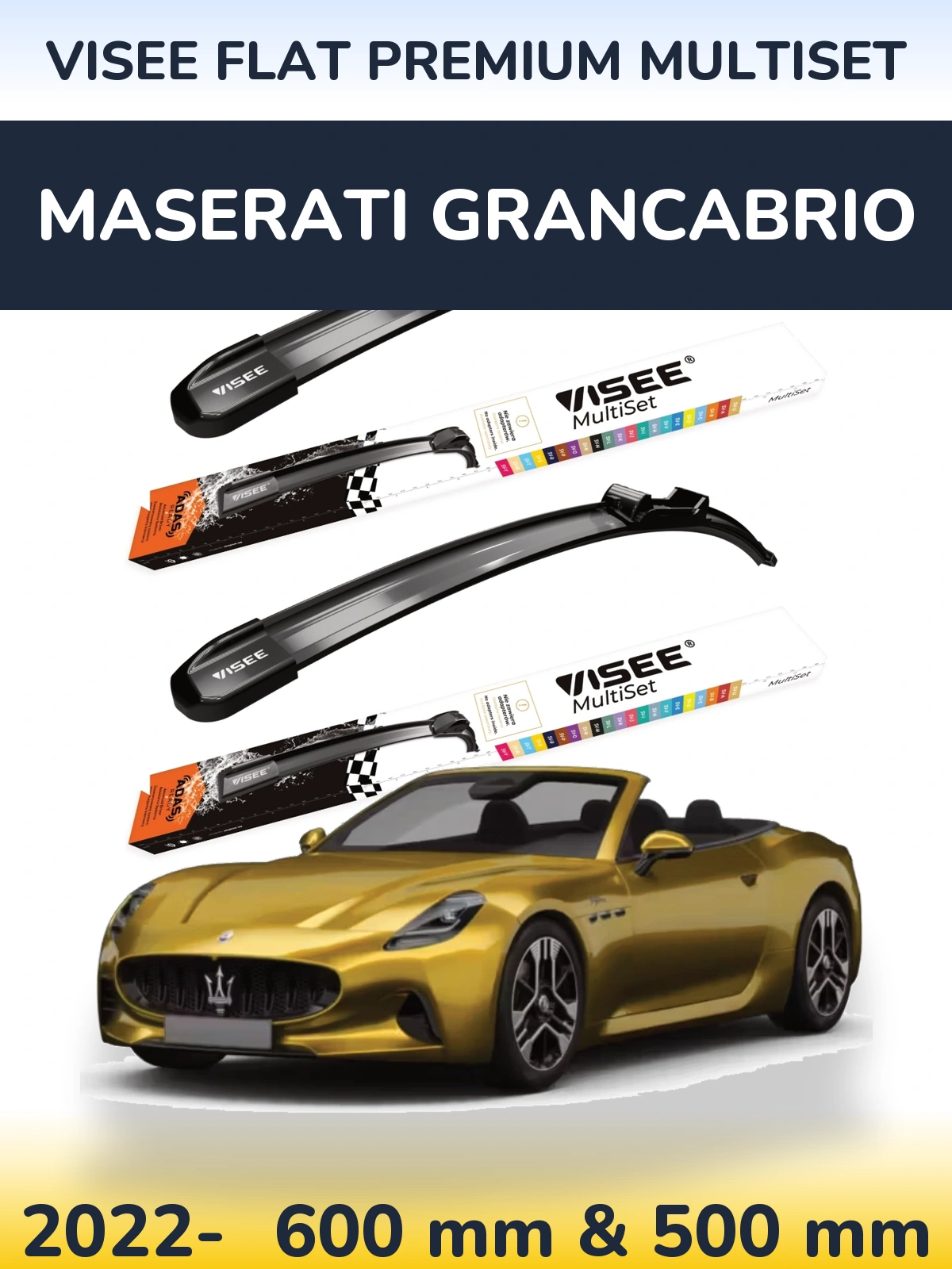 Komplet przednich wycieraczek VISEE FLAT PREMIUM MultiSet 600 & 500 mm do Maserati GranCabrio 2022-2026