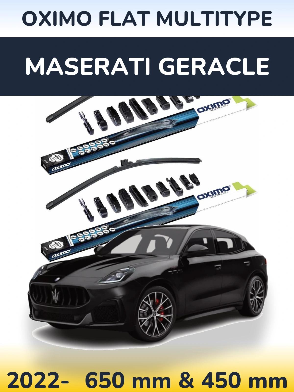 Komplet przednich wycieraczek Oximo Flat MultiType 650 & 450 mm do Maserati Geracle 2022-2026