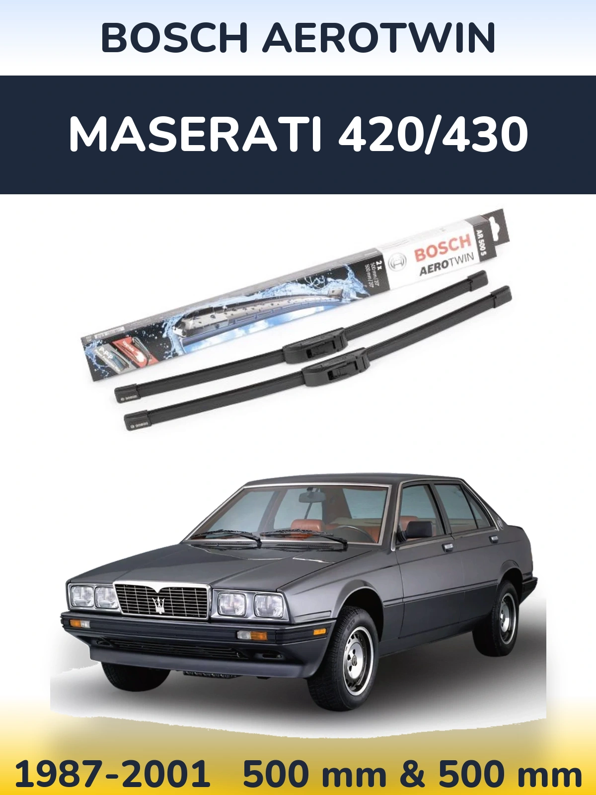 Комплект передних дворников BOSCH AeroTwin 500 & 500 мм для Maserati 420/430 1987-2001