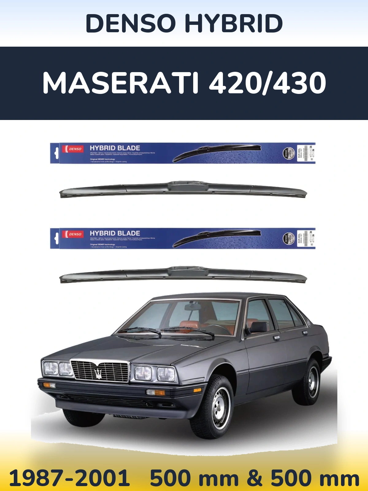 Komplet przednich wycieraczek Denso Hybrid 500 & 500 mm do Maserati 420/430 1987-2001