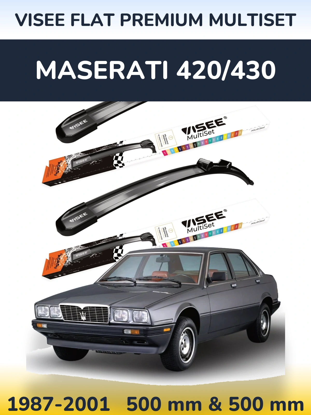 Komplet przednich wycieraczek VISEE FLAT PREMIUM MultiSet 500 & 500 mm do Maserati 420/430 1987-2001