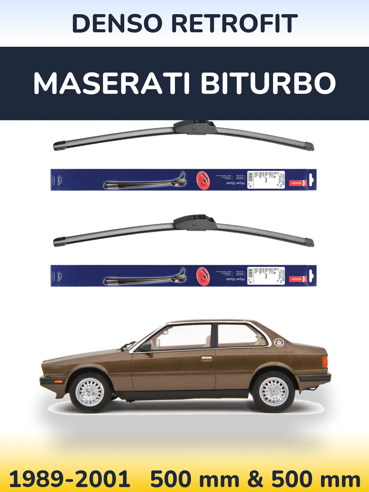 Komplet przednich wycieraczek Denso Retrofit 500 & 500 mm do Maserati Biturbo 1989-2001