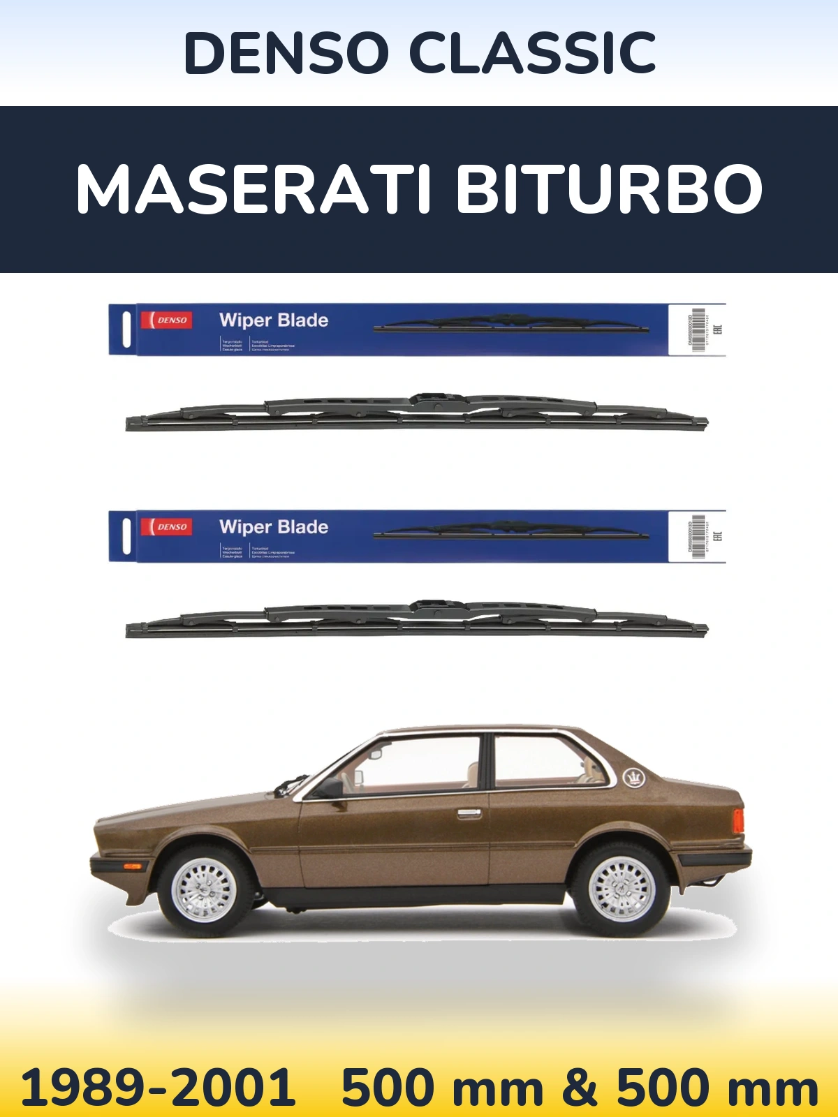 Komplet przednich wycieraczek Denso Classic 500 & 500 mm do Maserati Biturbo 1989-2001