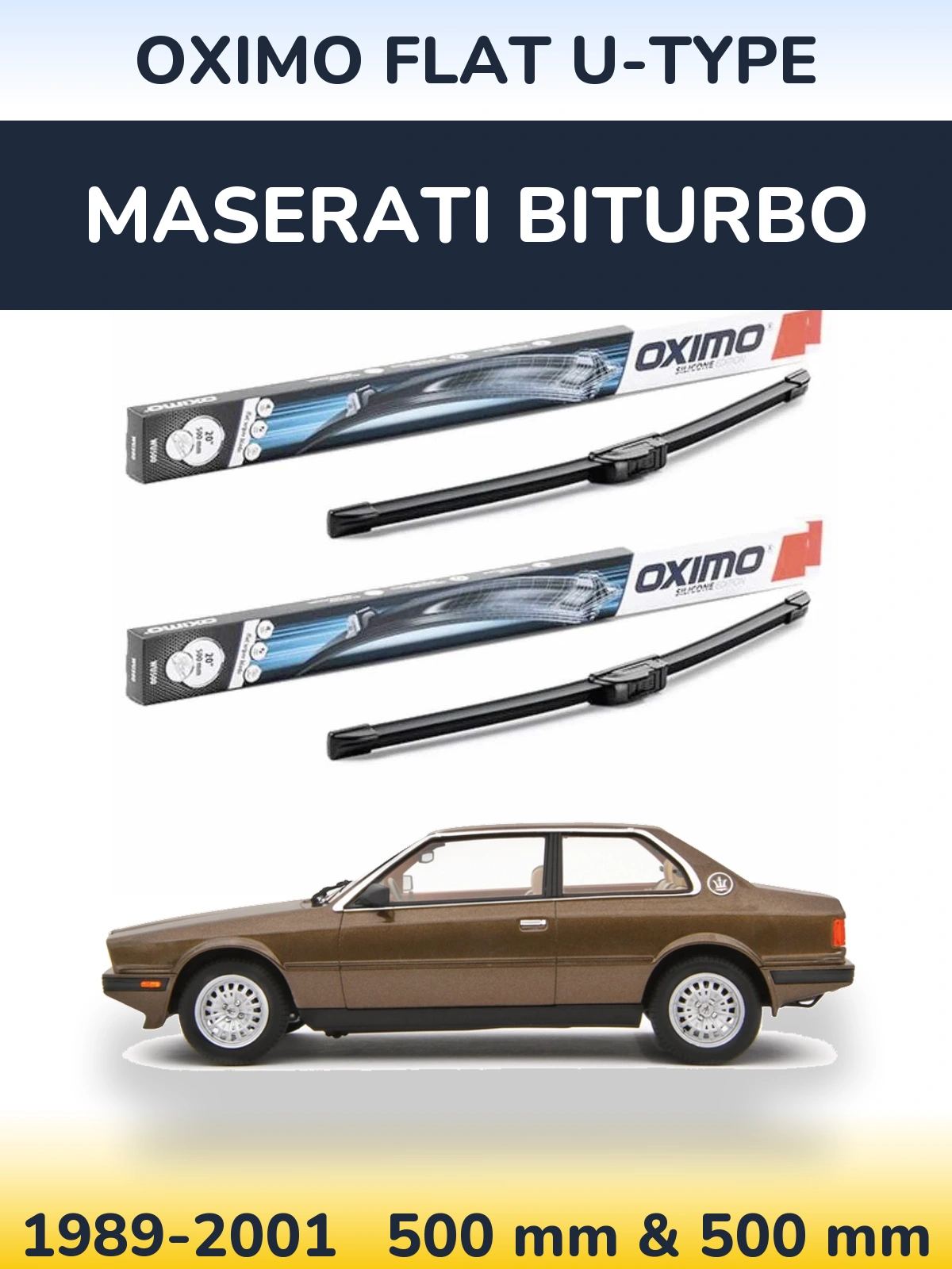 Komplet przednich wycieraczek Oximo Flat U-type 500 & 500 mm do Maserati Biturbo 1989-2001