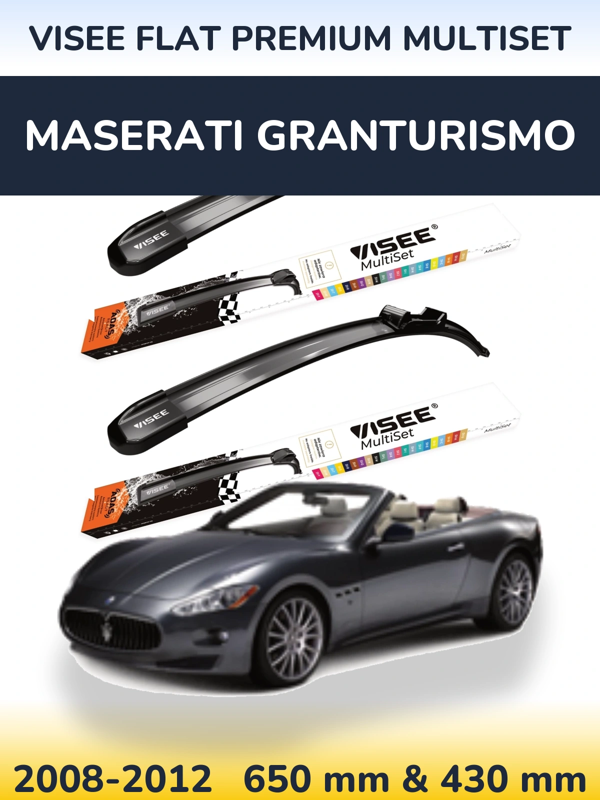 Комплект передних дворников VISEE FLAT PREMIUM MultiSet 650 & 430 мм для Maserati GranTurismo 2008-2012