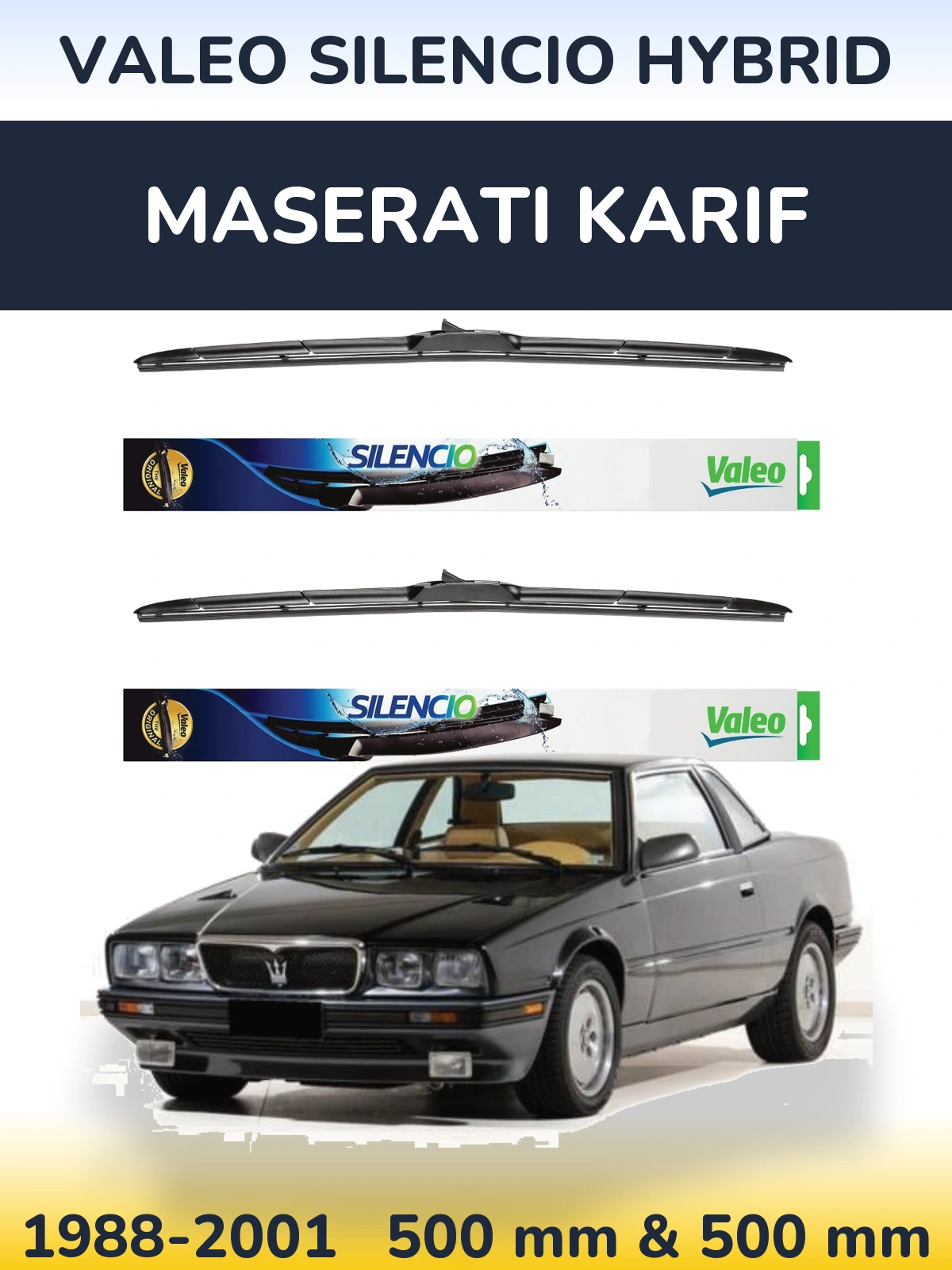 Komplet przednich wycieraczek Valeo Silencio Hybrid 500 & 500 mm do Maserati Karif 1988-2001