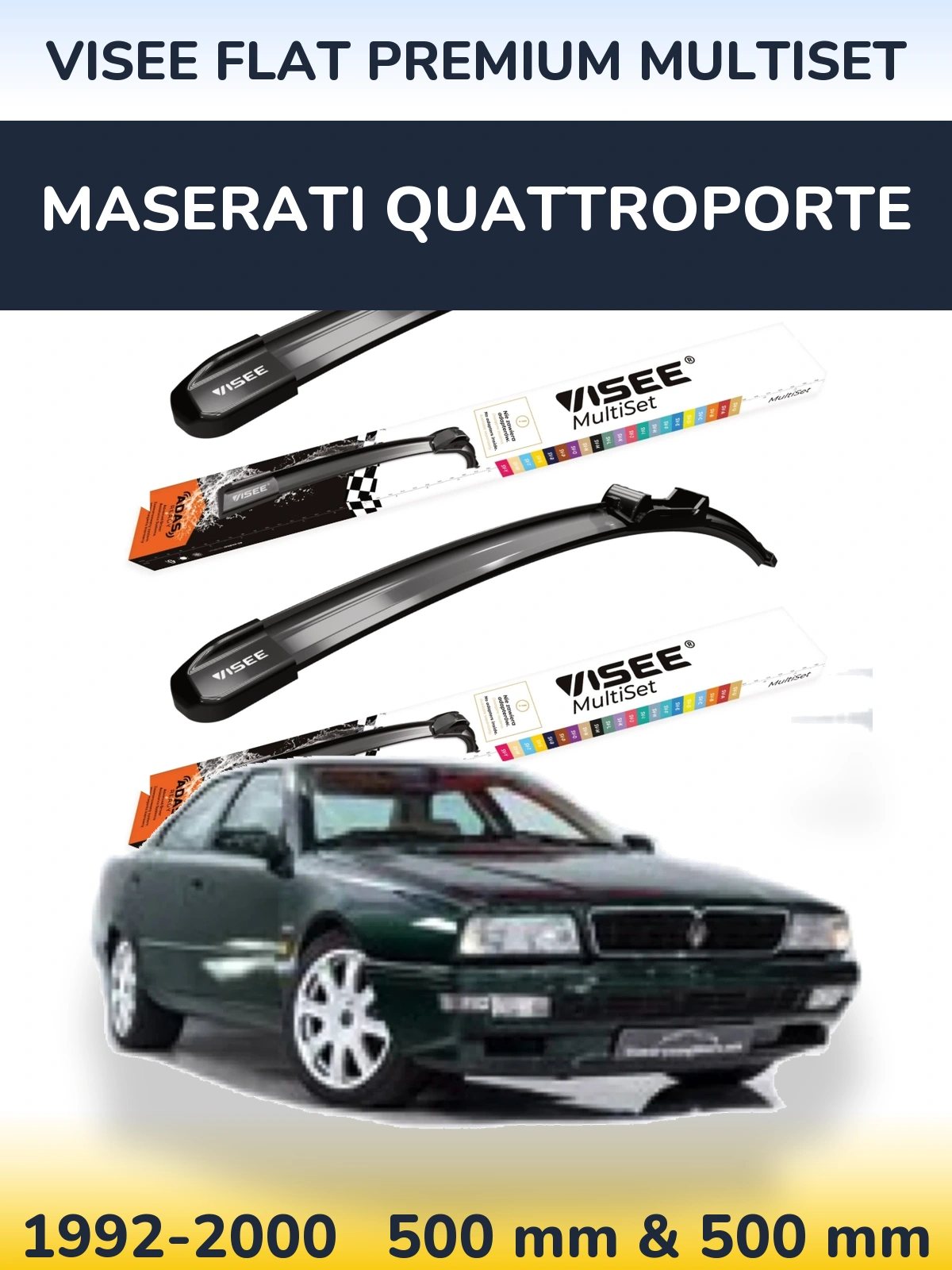 Komplet przednich wycieraczek VISEE FLAT PREMIUM MultiSet 500 & 500 mm do Maserati Quattroporte 1992-2000