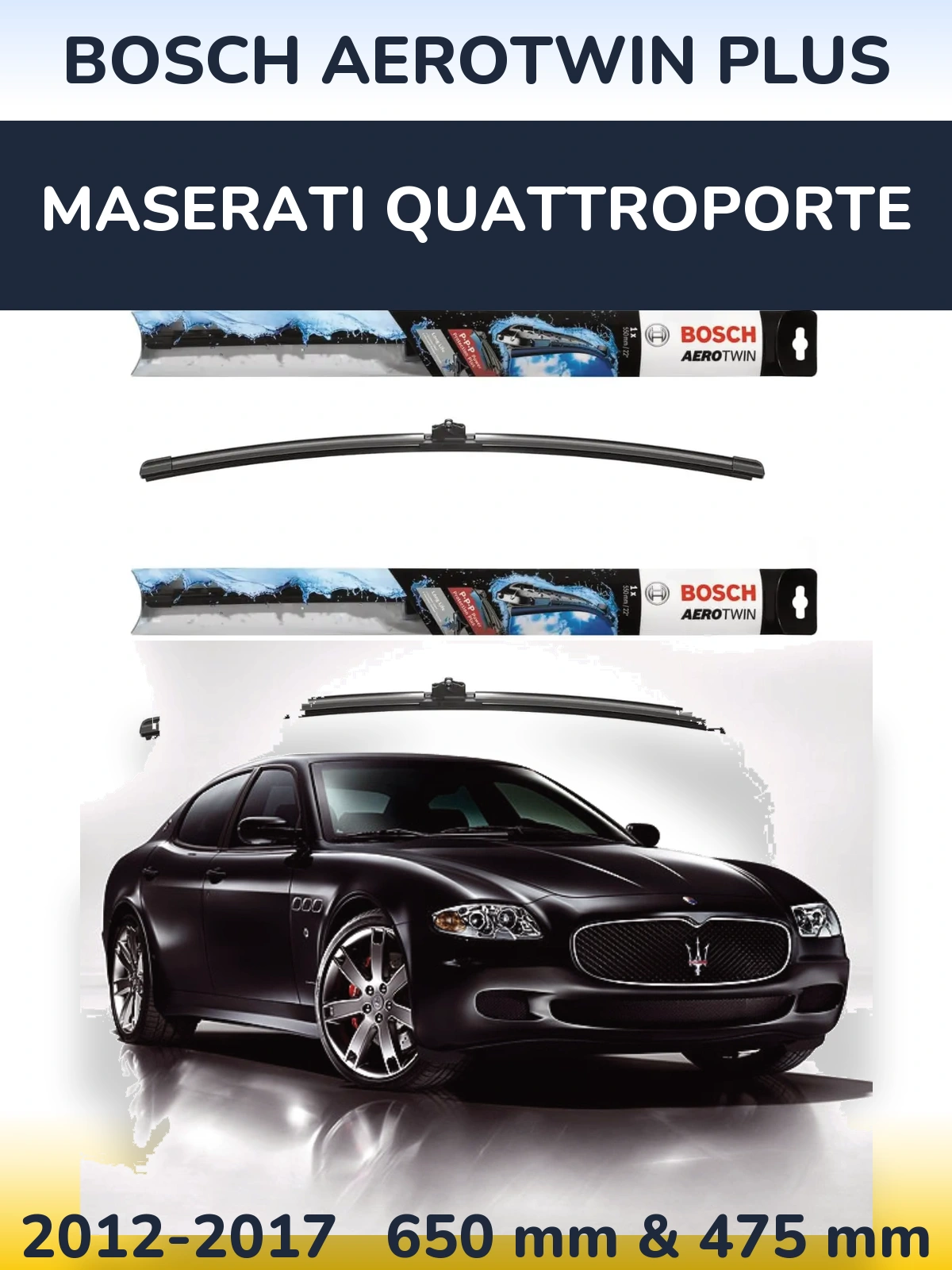 Komplet przednich wycieraczek BOSCH AeroTwin Plus 650 & 475 mm do Maserati Quattroporte 2012-2017