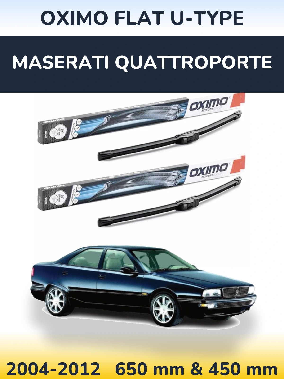 Комплект передних дворников Oximo Flat U-type 650 & 450 мм для Maserati Quattroporte 2004-2012