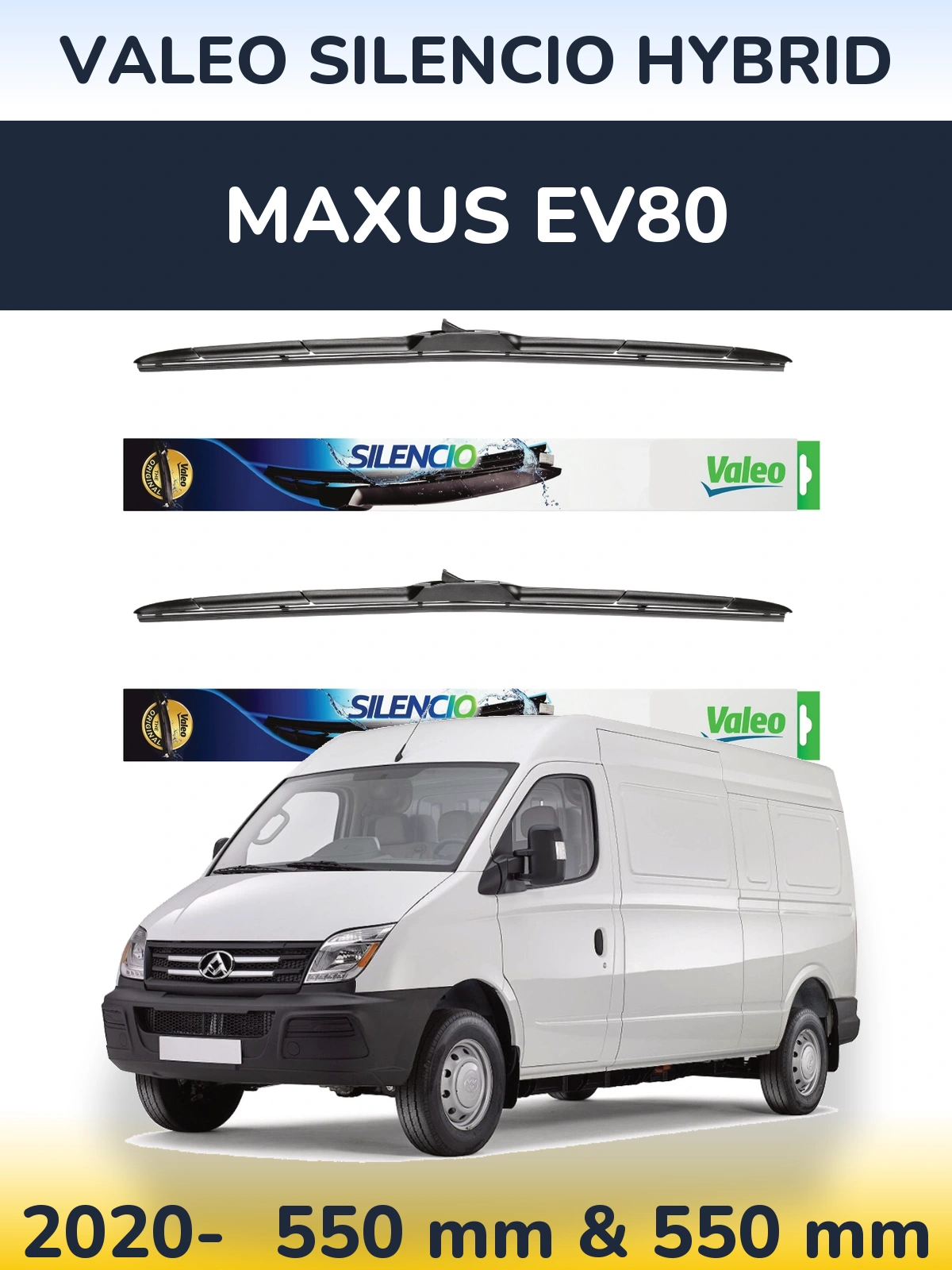 Komplet przednich wycieraczek Valeo Silencio Hybrid 550 & 550 mm do Maxus EV80 2020-2026