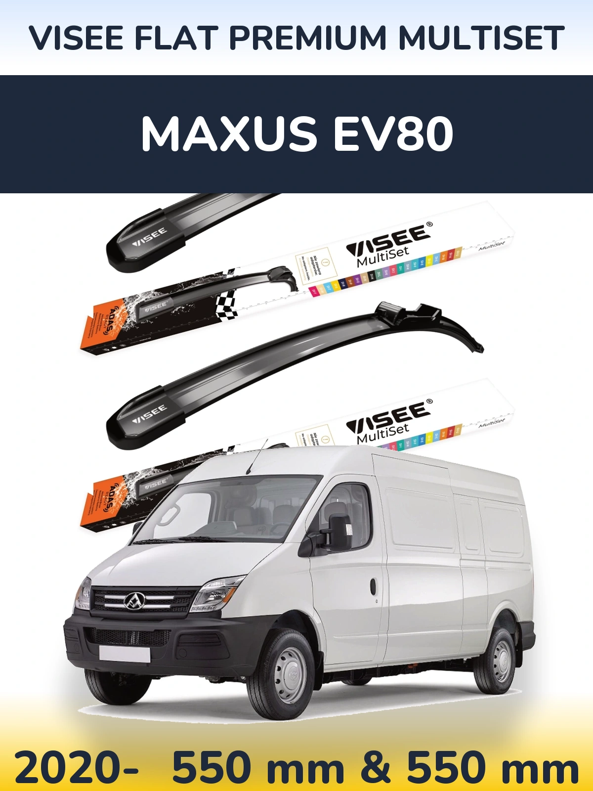 Komplet przednich wycieraczek VISEE FLAT PREMIUM MultiSet 550 & 550 mm do Maxus EV80 2020-2026