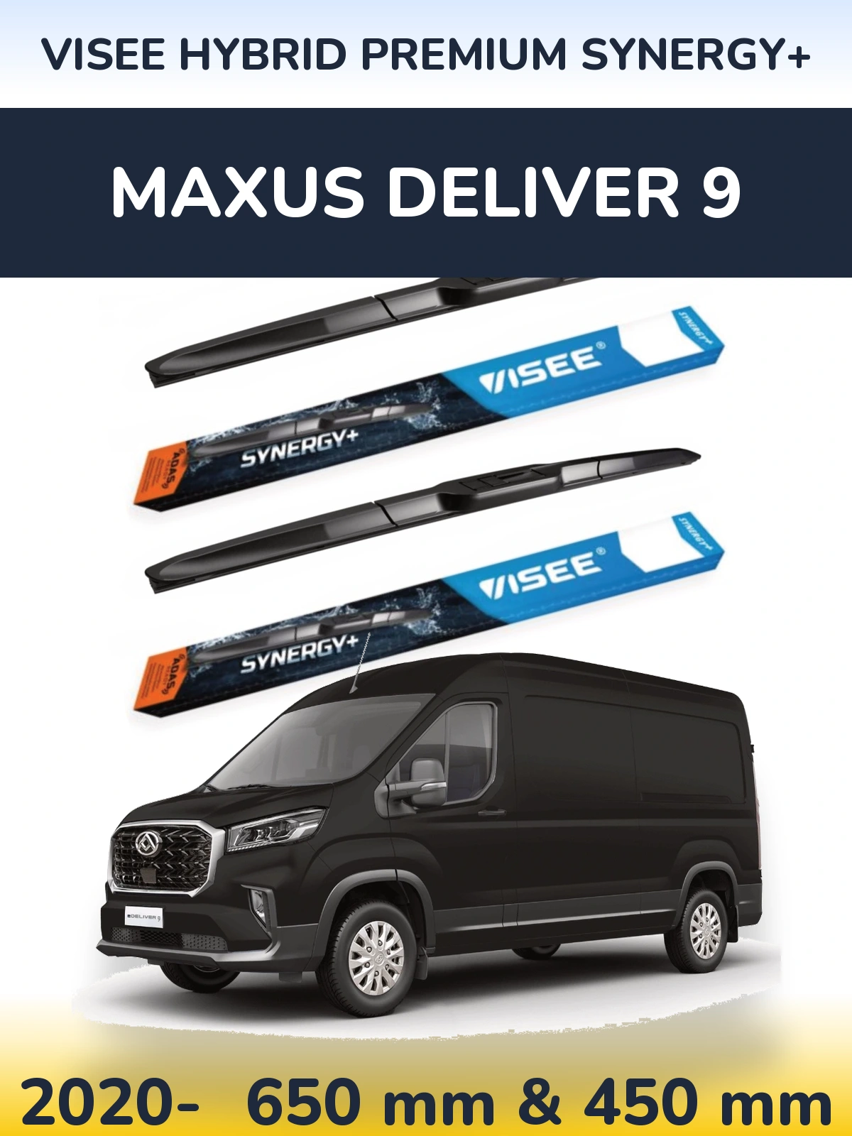 Komplet przednich wycieraczek VISEE HYBRID PREMIUM SYNERGY+ 650 & 450 mm do Maxus Deliver 9 2020-2026
