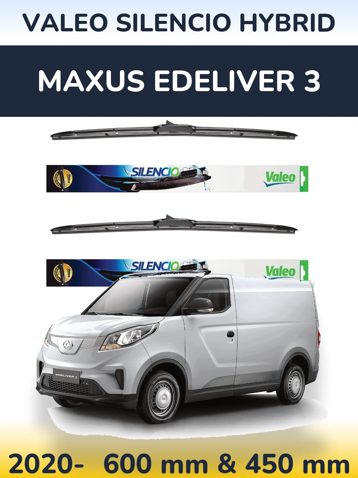 Komplet przednich wycieraczek Valeo Silencio Hybrid 600 & 450 mm do Maxus eDeliver 3 2020-2026
