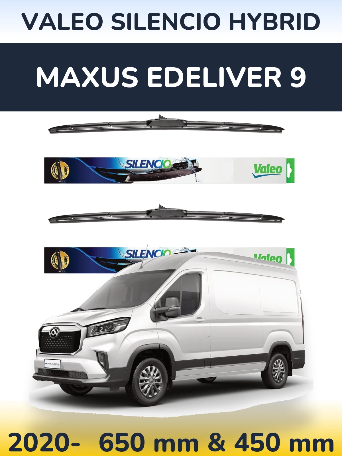 Komplet przednich wycieraczek Valeo Silencio Hybrid 650 & 450 mm do Maxus eDeliver 9 2020-2026