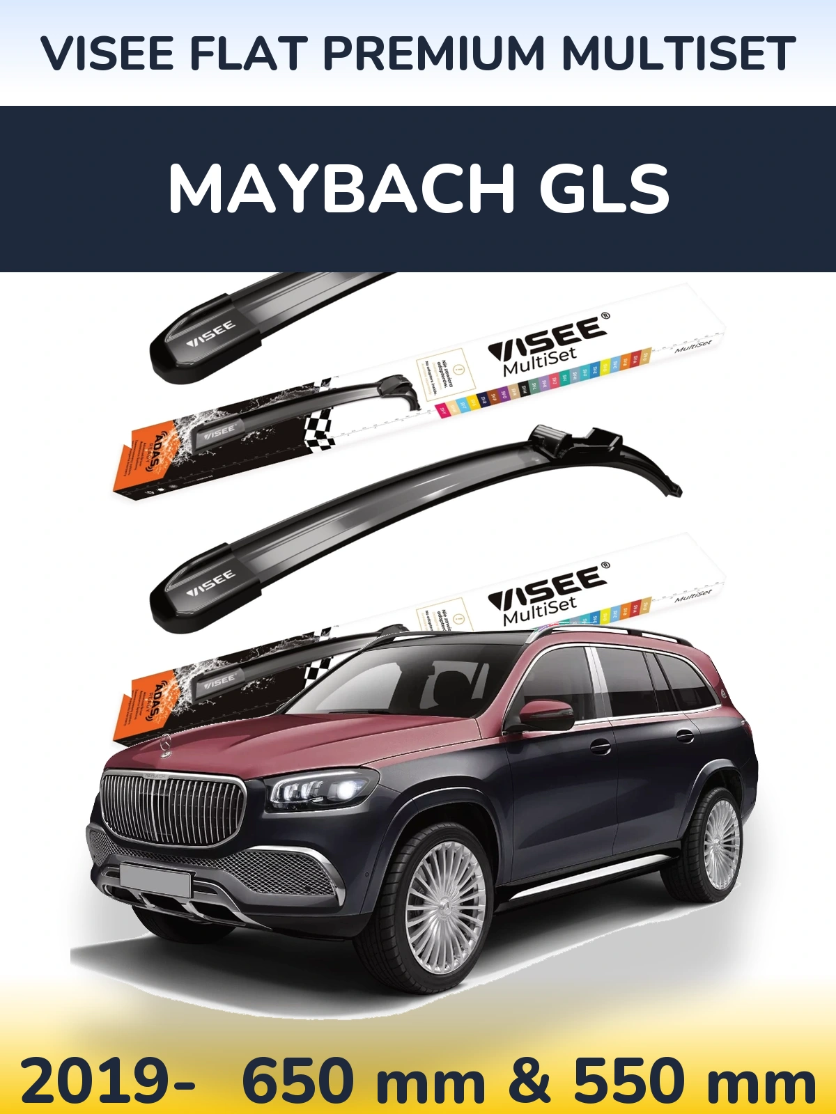 Komplet przednich wycieraczek VISEE FLAT PREMIUM MultiSet 650 & 550 mm do Maybach GLS 2019-2026
