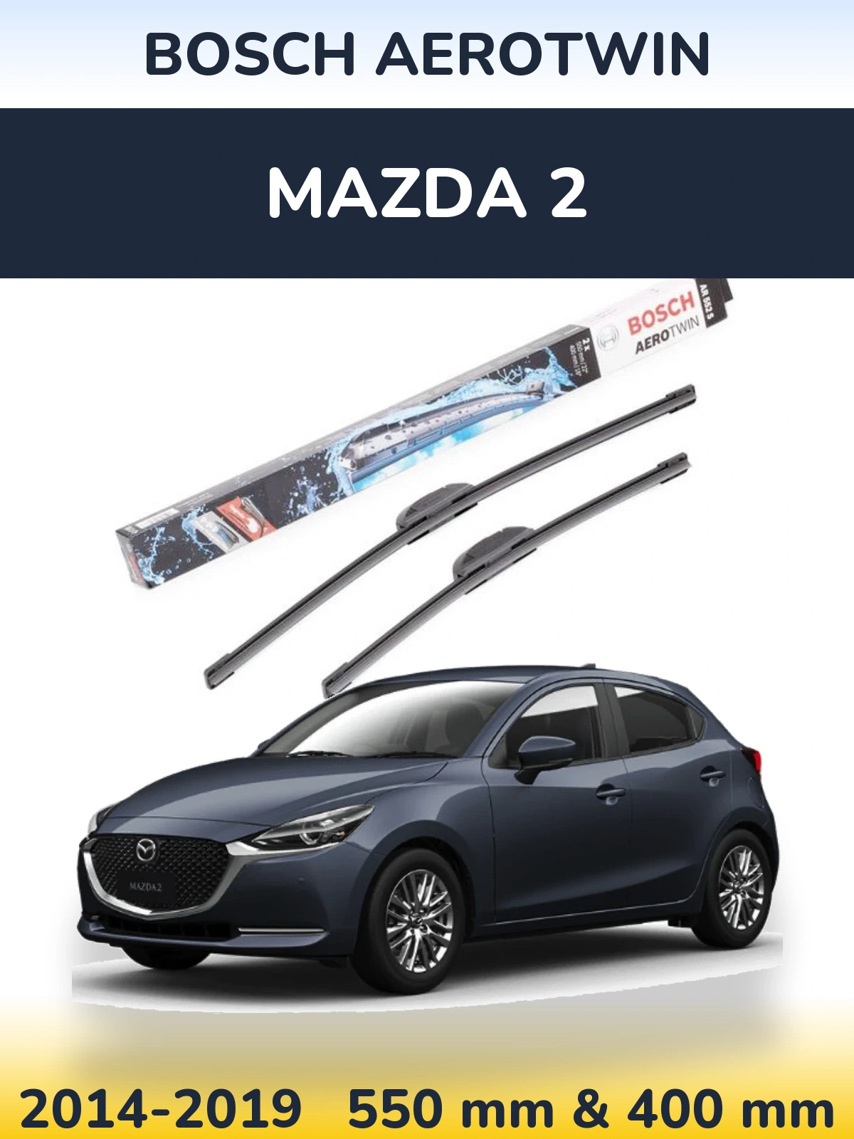 Komplet przednich wycieraczek BOSCH AeroTwin 550 & 400 mm do Mazda 2 2014-2019