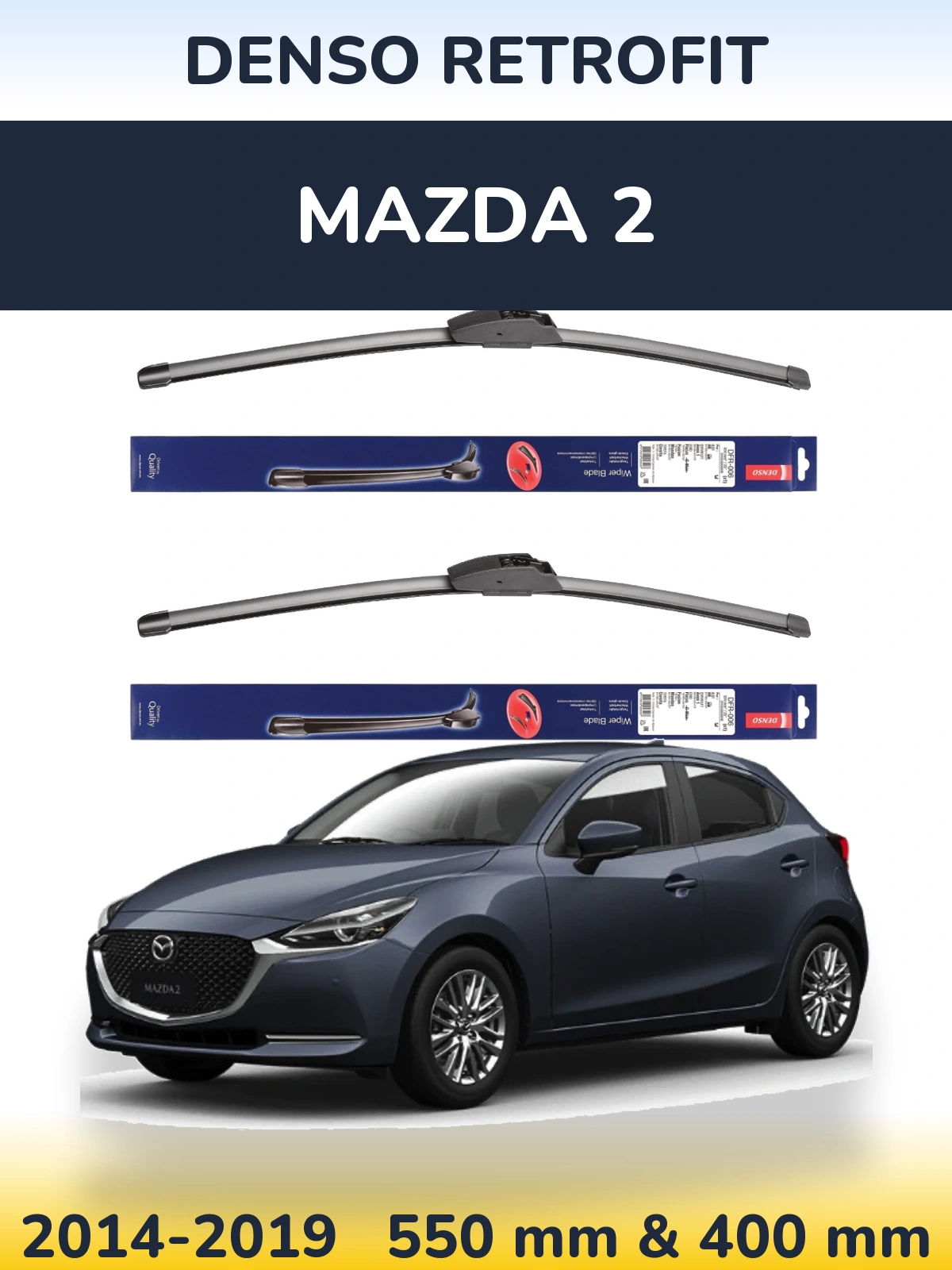 Komplet przednich wycieraczek Denso Retrofit 550 & 400 mm do Mazda 2 2014-2019
