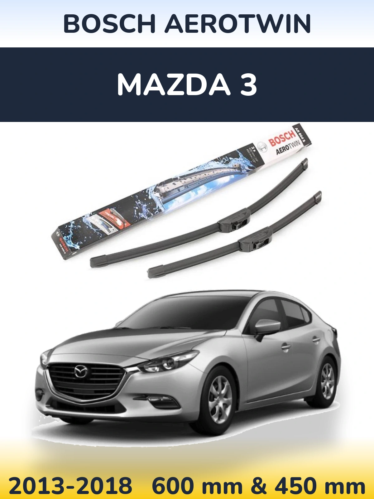 Комплект передних дворников BOSCH AeroTwin 600 & 450 мм для Mazda 3 2013-2018