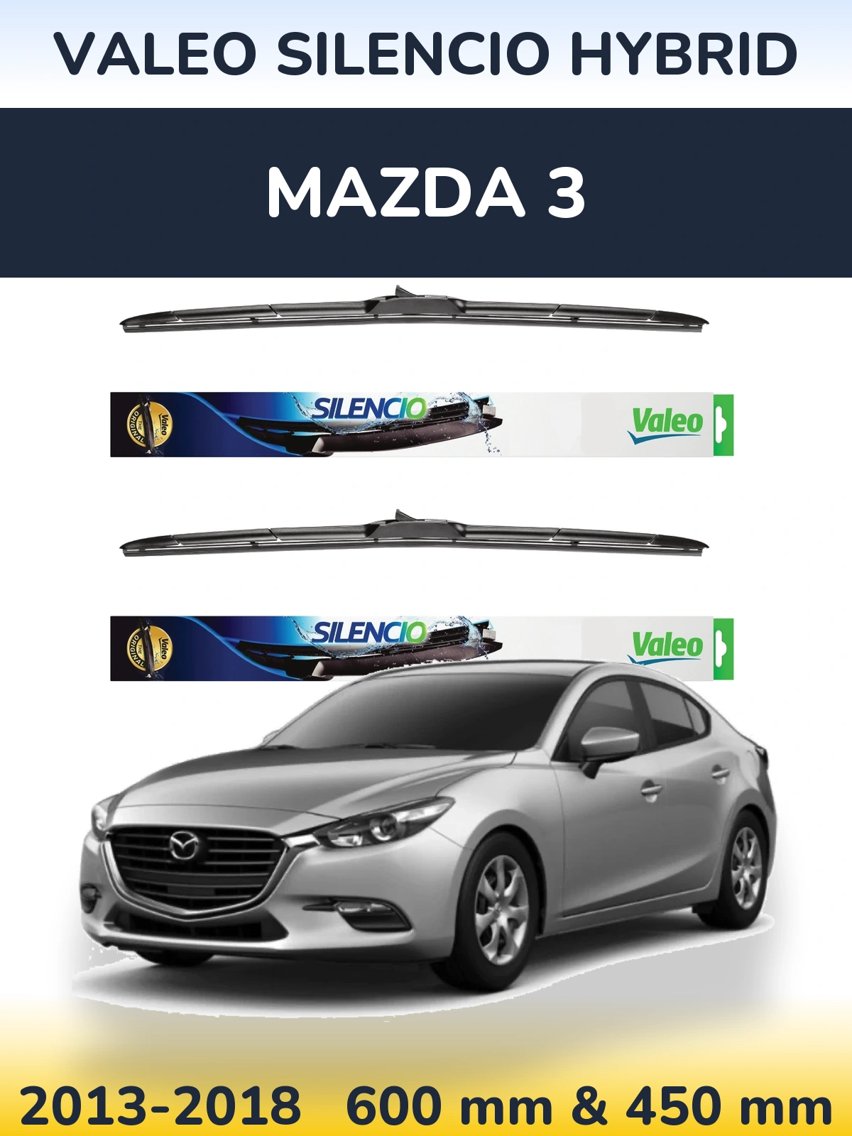 Komplet przednich wycieraczek Valeo Silencio Hybrid 600 & 450 mm do Mazda 3 2013-2018