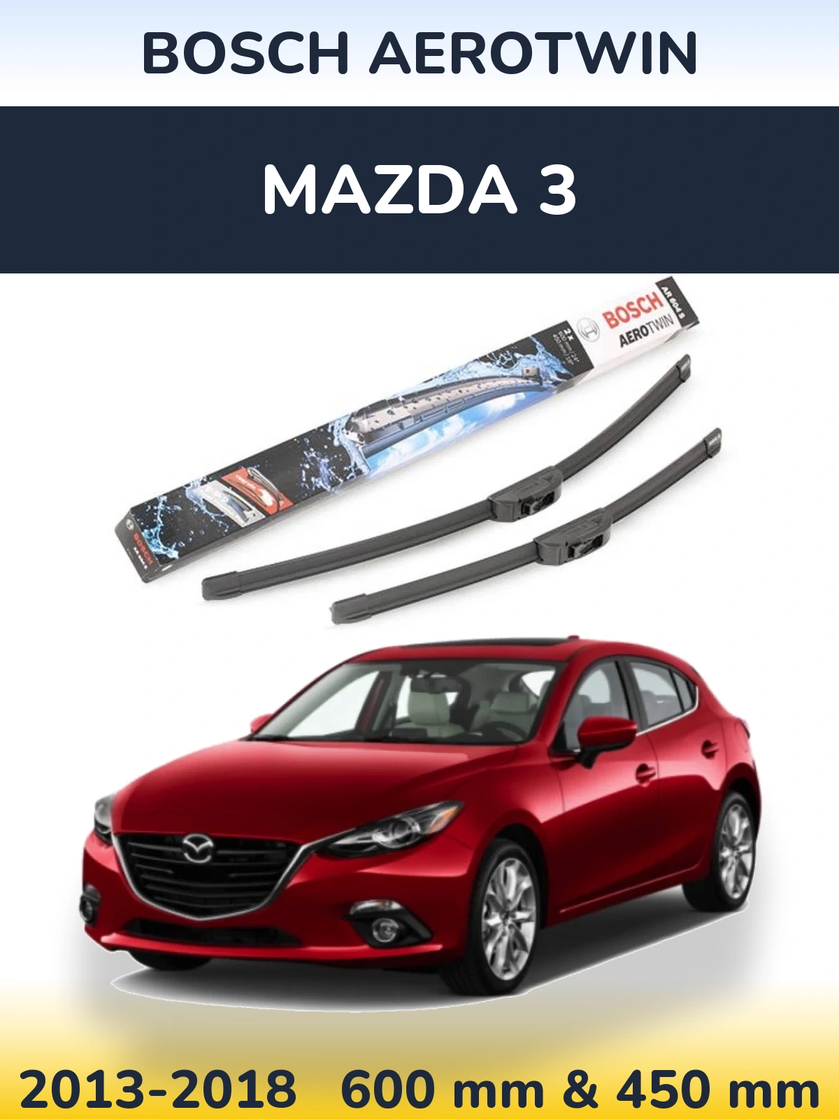 Комплект передних дворников BOSCH AeroTwin 600 & 450 мм для Mazda 3 2013-2018