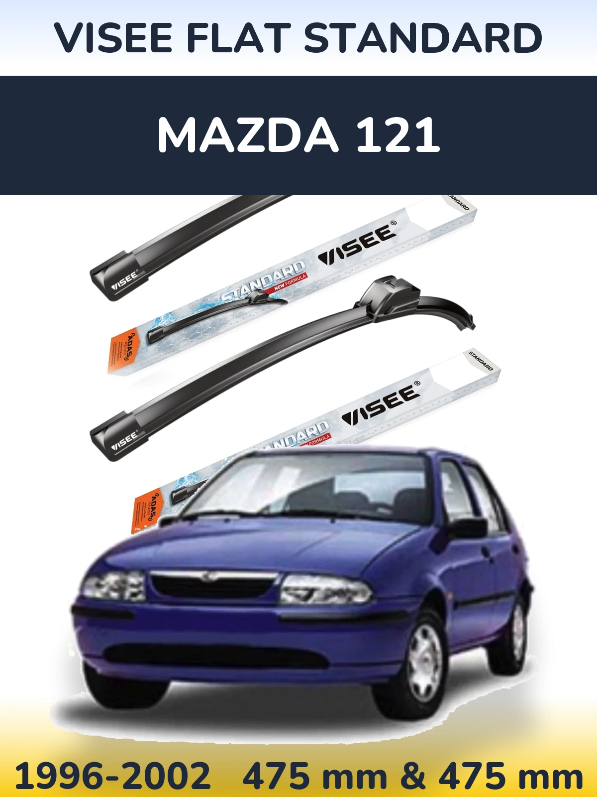 Комплект передних дворников VISEE FLAT STANDARD 475 & 475 мм для Mazda 121 1996-2002