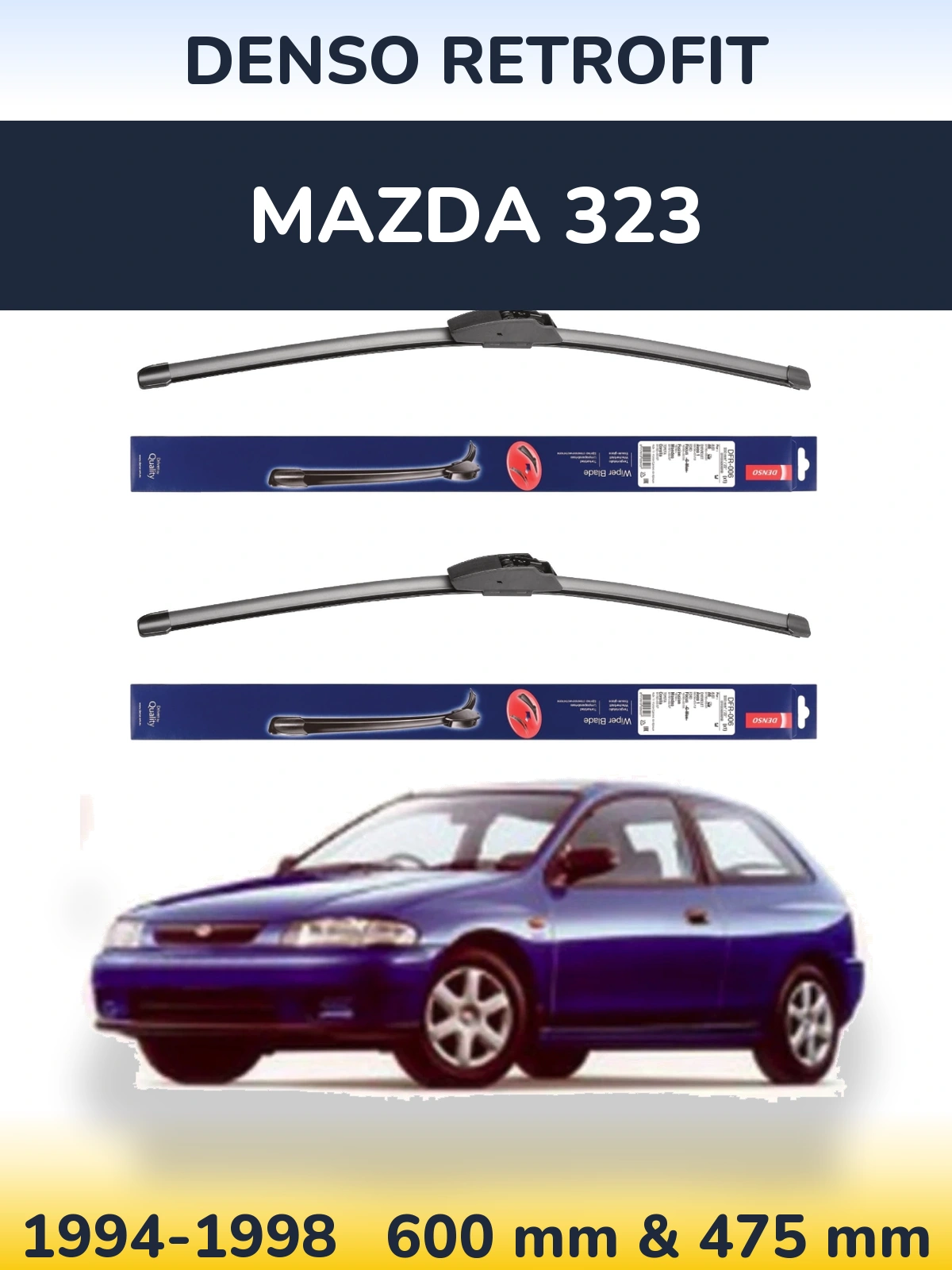 Komplet przednich wycieraczek Denso Retrofit 600 & 475 mm do Mazda 323 1994-1998