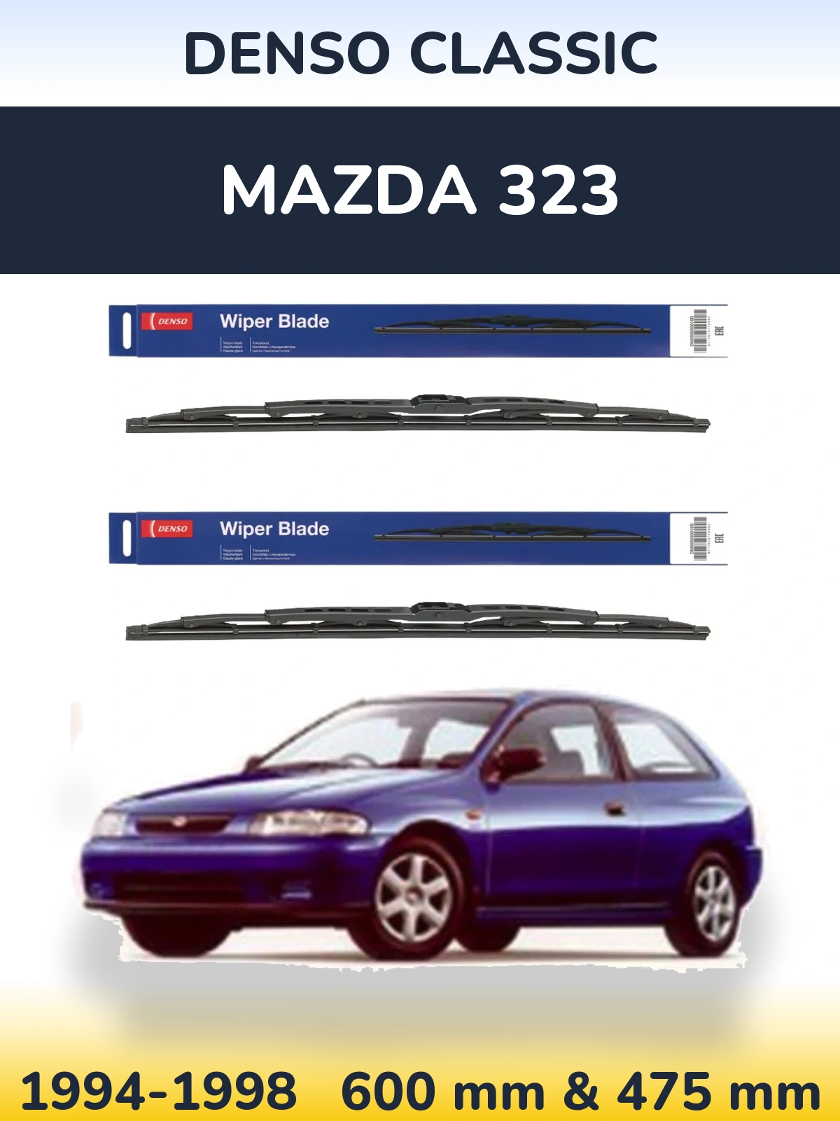 Komplet przednich wycieraczek Denso Classic 600 & 475 mm do Mazda 323 1994-1998
