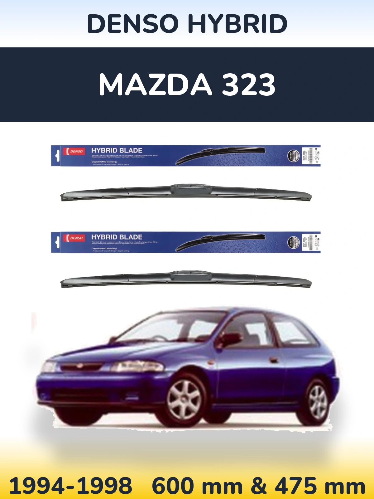 Komplet przednich wycieraczek Denso Hybrid 600 & 475 mm do Mazda 323 1994-1998