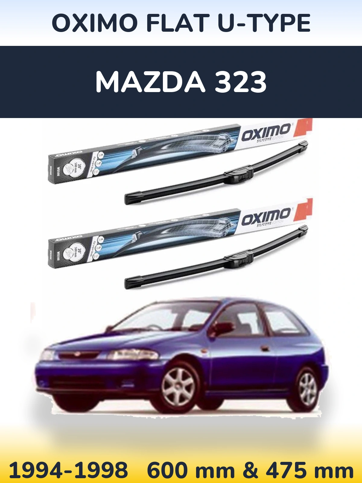 Komplet przednich wycieraczek Oximo Flat U-type 600 & 475 mm do Mazda 323 1994-1998