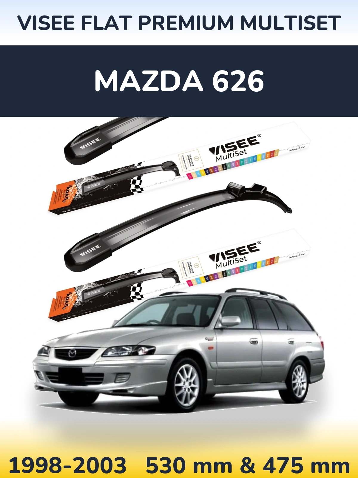 Komplet przednich wycieraczek VISEE FLAT PREMIUM MultiSet 530 & 475 mm do Mazda 626 1998-2003