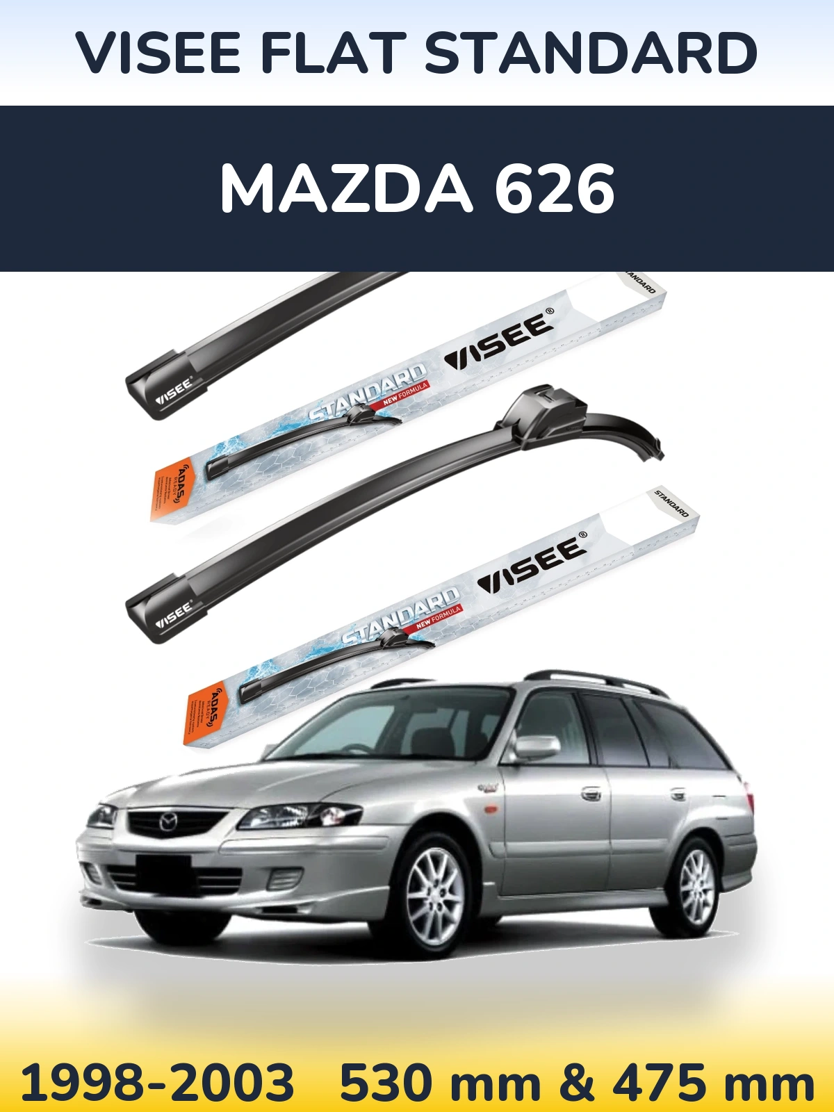 Komplet przednich wycieraczek VISEE FLAT STANDARD 530 & 475 mm do Mazda 626 1998-2003