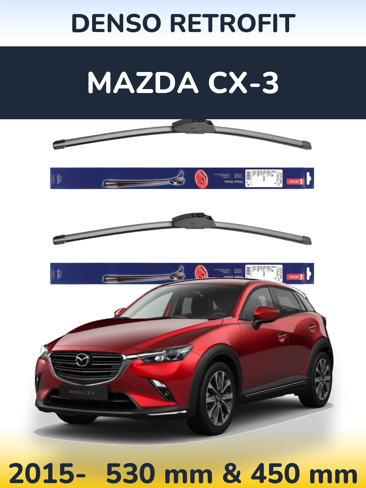 Komplet przednich wycieraczek Denso Retrofit 530 & 450 mm do Mazda CX-3 2015-2026